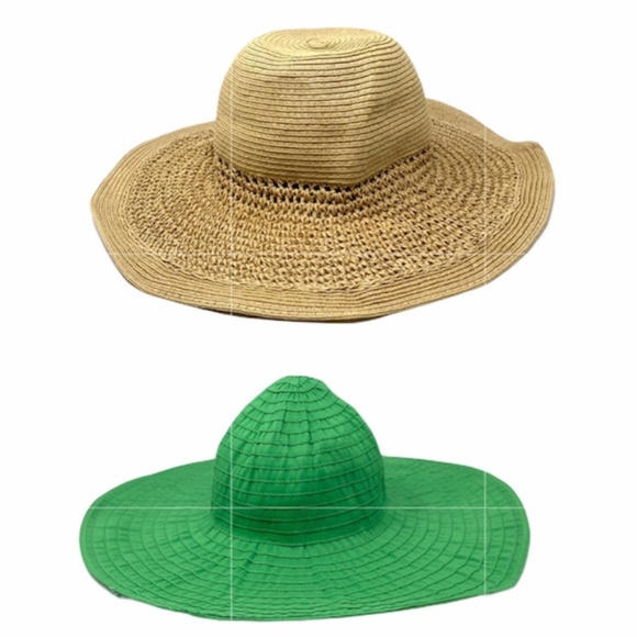 💖MEGA SALE💖J. Crew& August HC 2 beach hats SET Tan Green ALSU00514 - Picture 1 of 9